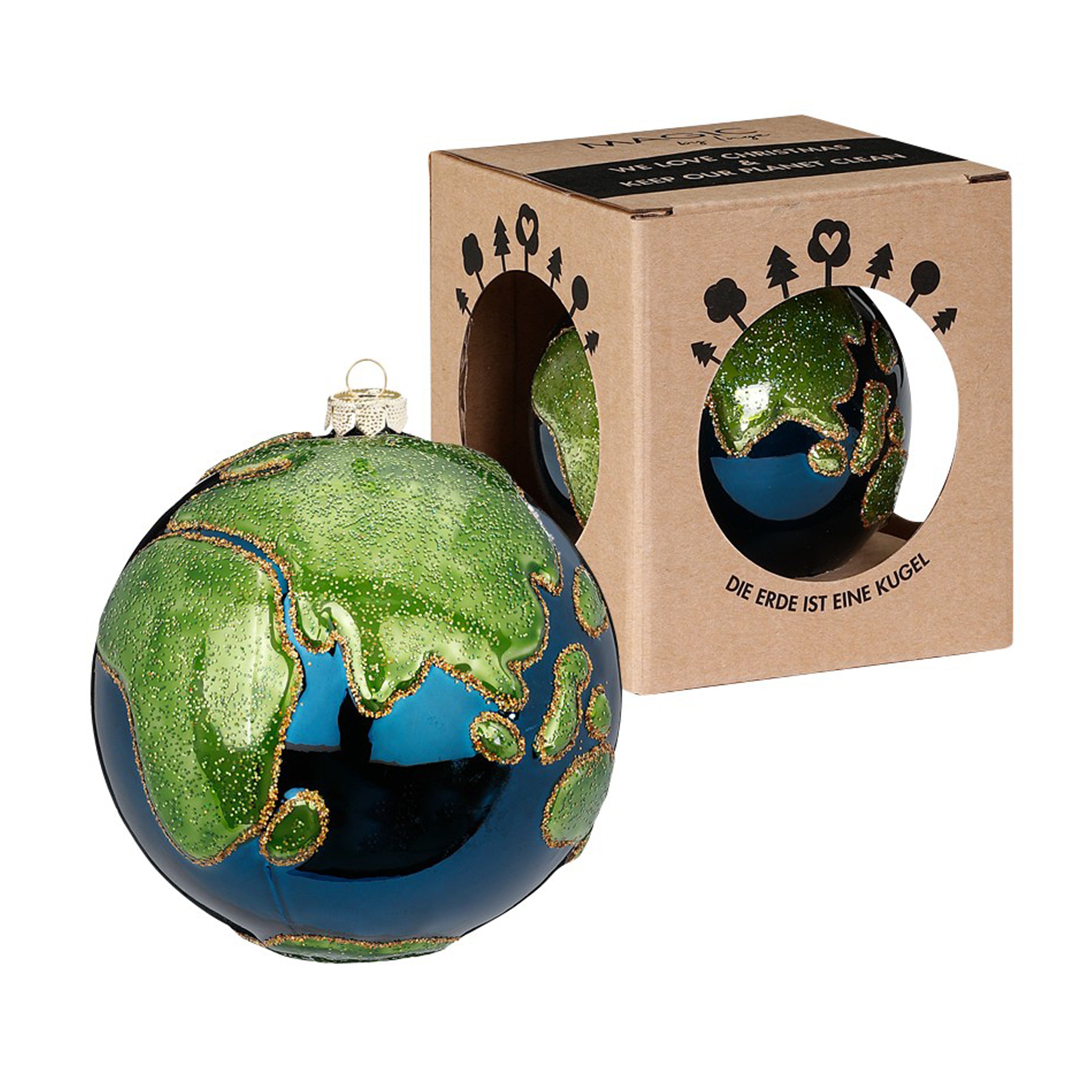 Weihnachtskugel aus Glas - Erdkugel - Ökologische Verpackung
