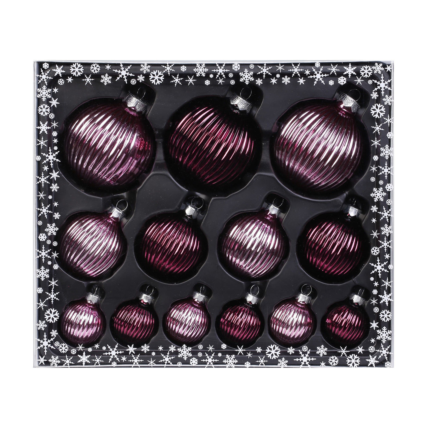 Edles Weihnachtskugel Set aus Glas - Berry Kiss - Weinrot, Rosa