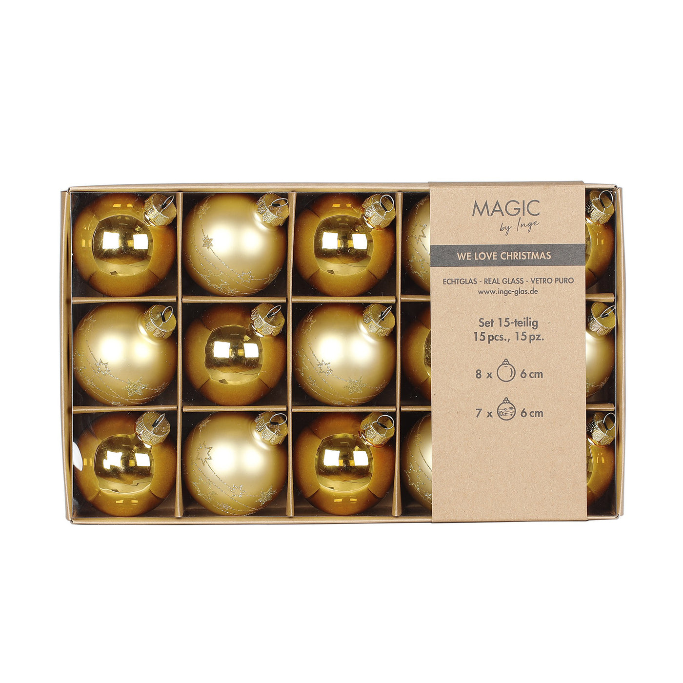 Edles Weihnachtskugel Set aus Glas - Inkagold - Gold