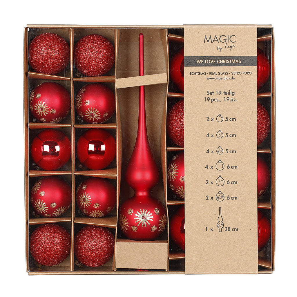 Edles Weihnachtskugel Set aus Glas - Merry Red