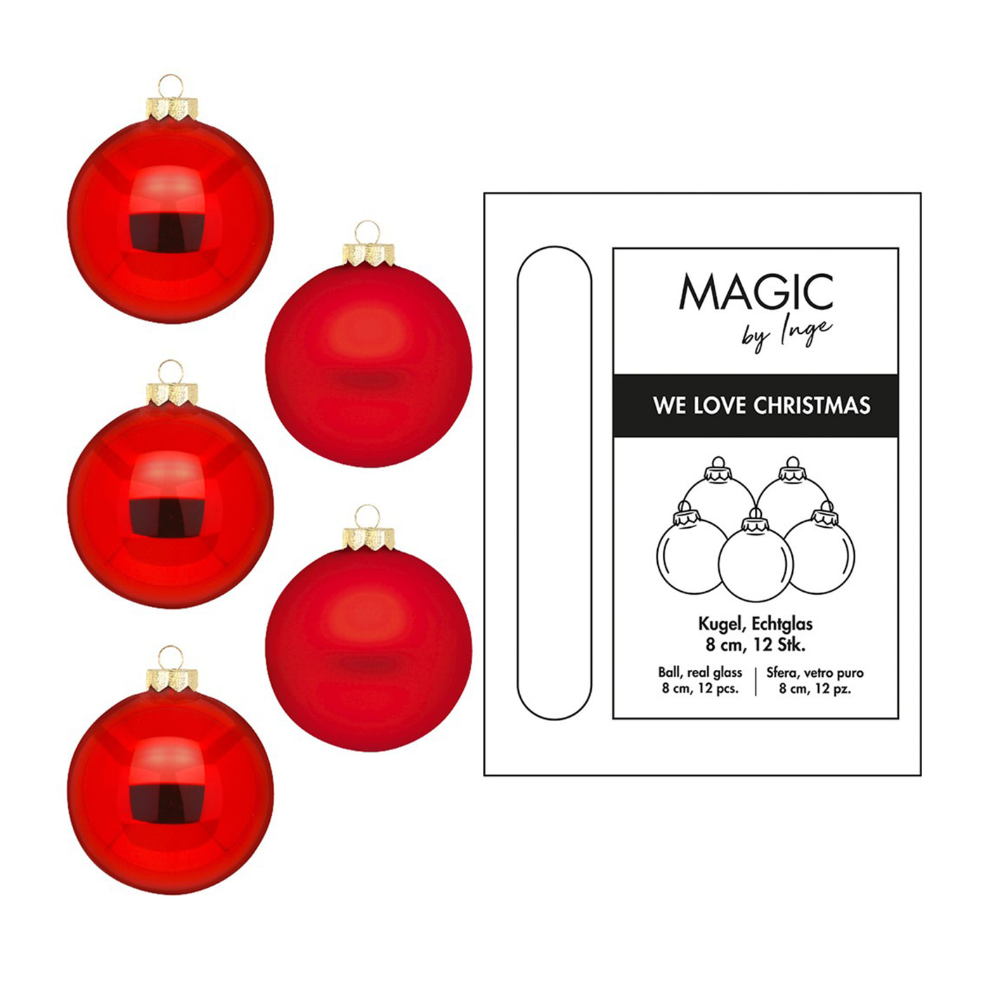 Weihnachtskugeln aus Glas - Ökologische Verpackung - Merry Red