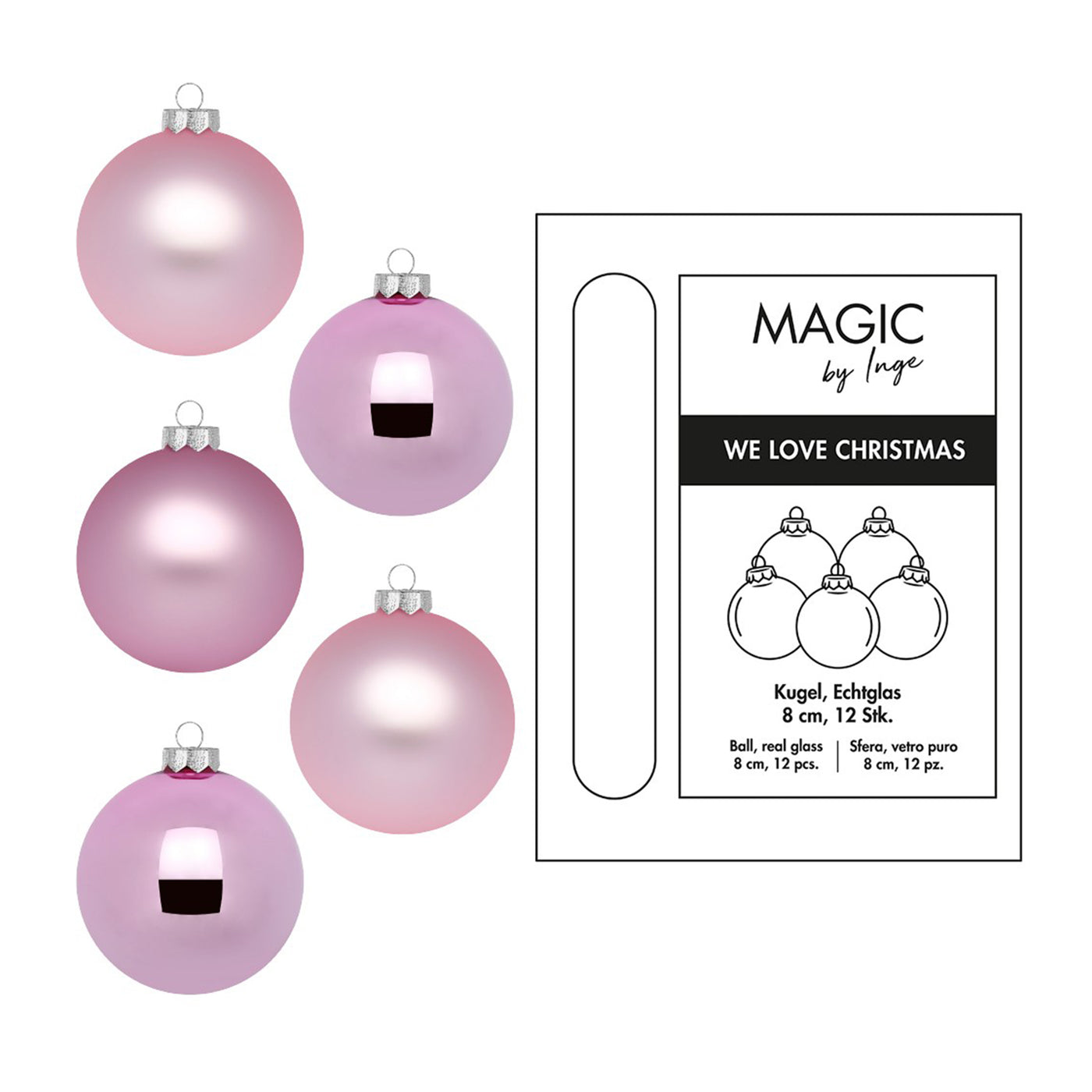 Weihnachtskugeln aus Glas - Ökologische Verpackung - Pink Blush